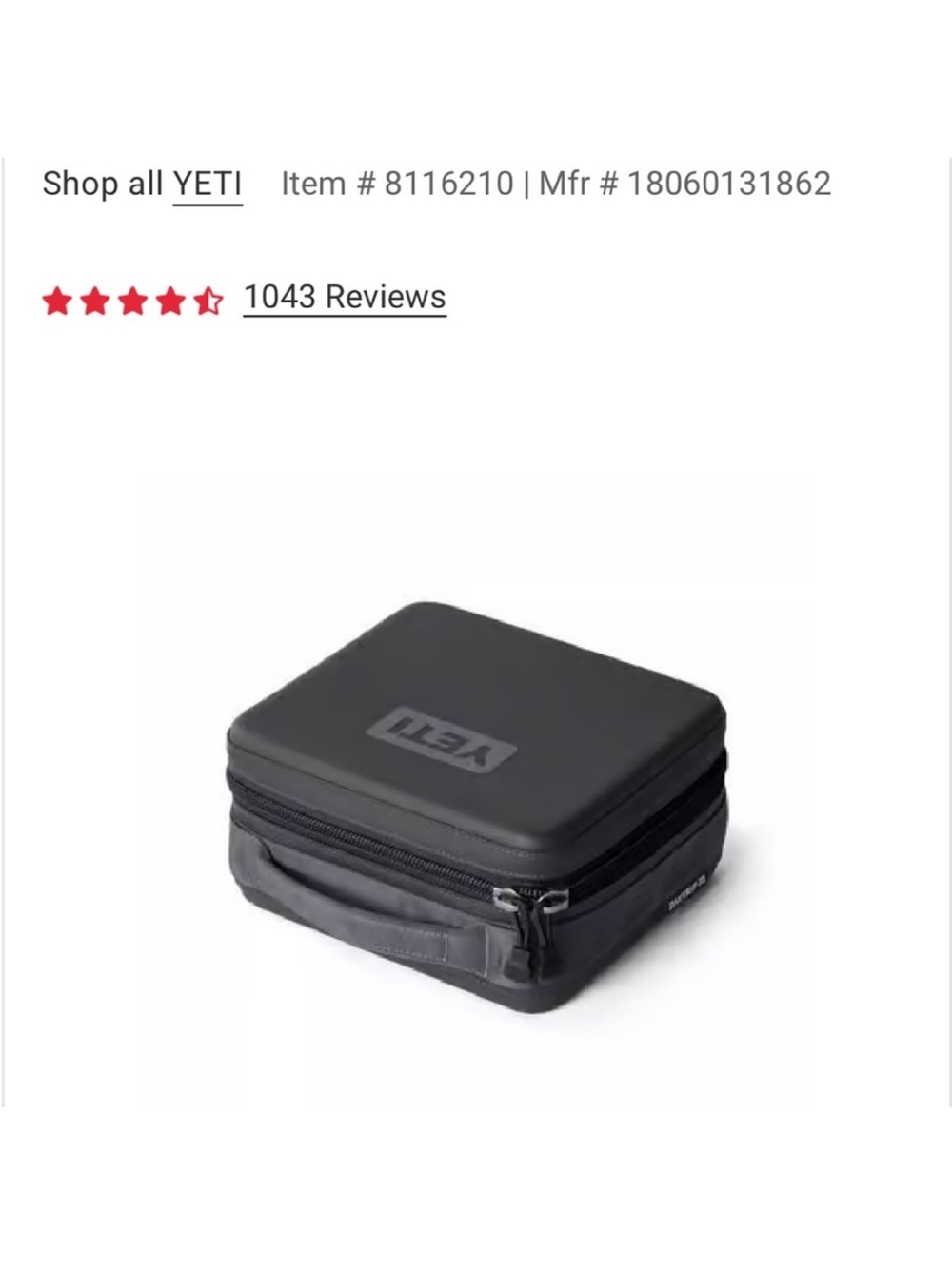 Yeti Charcoal Daytrip 3L Insulated Lunch Box BIG ONE LIKE LUNCH BOX